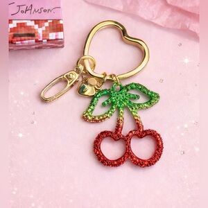 Betsey Johnson Cherry Keychain Charm Red Rhinestone Fruit Bag Charm NWT Gift
